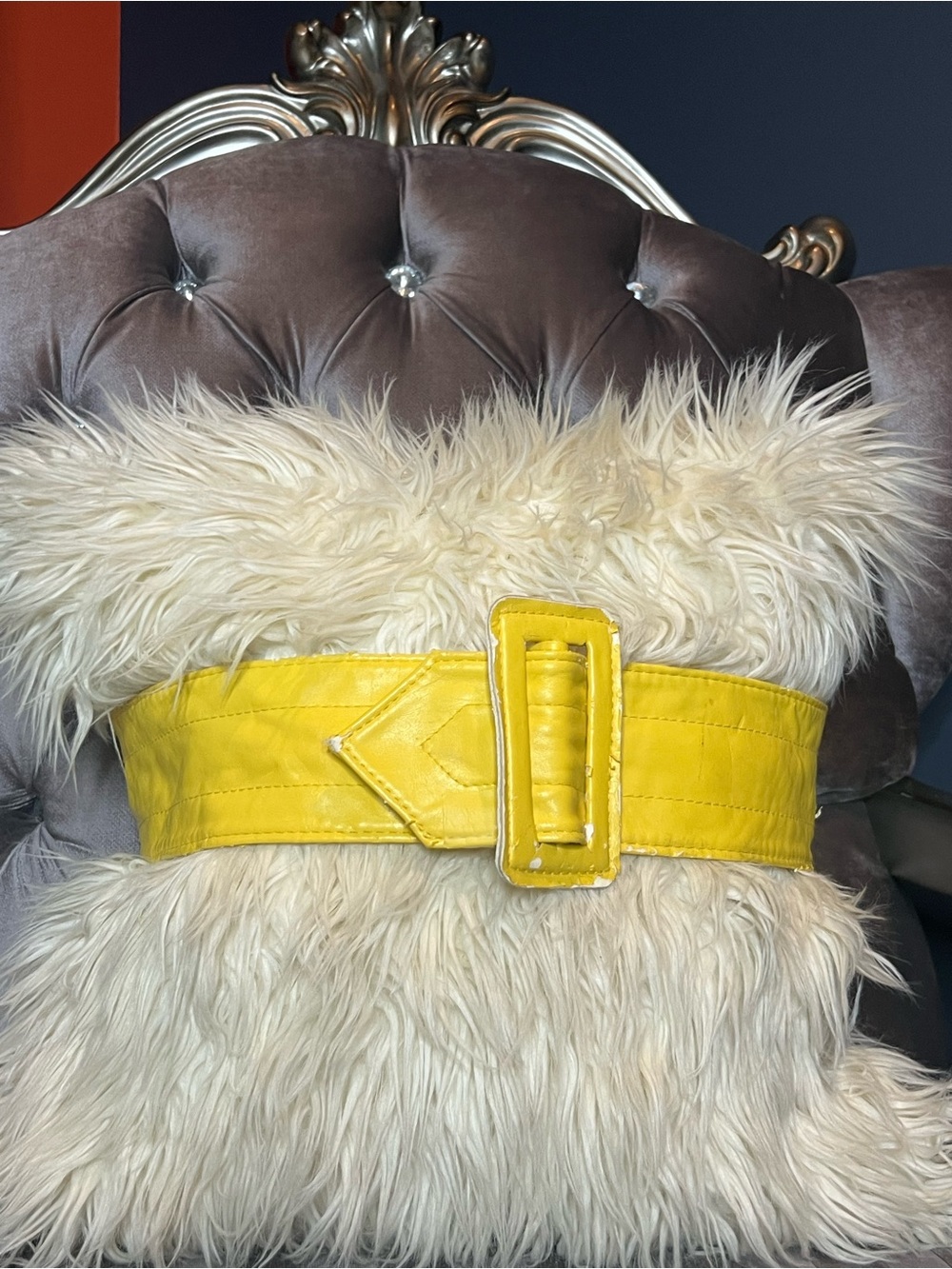 Bright Yellow Wide Statement Belt with Matching Covered Buckle & Stitch detail